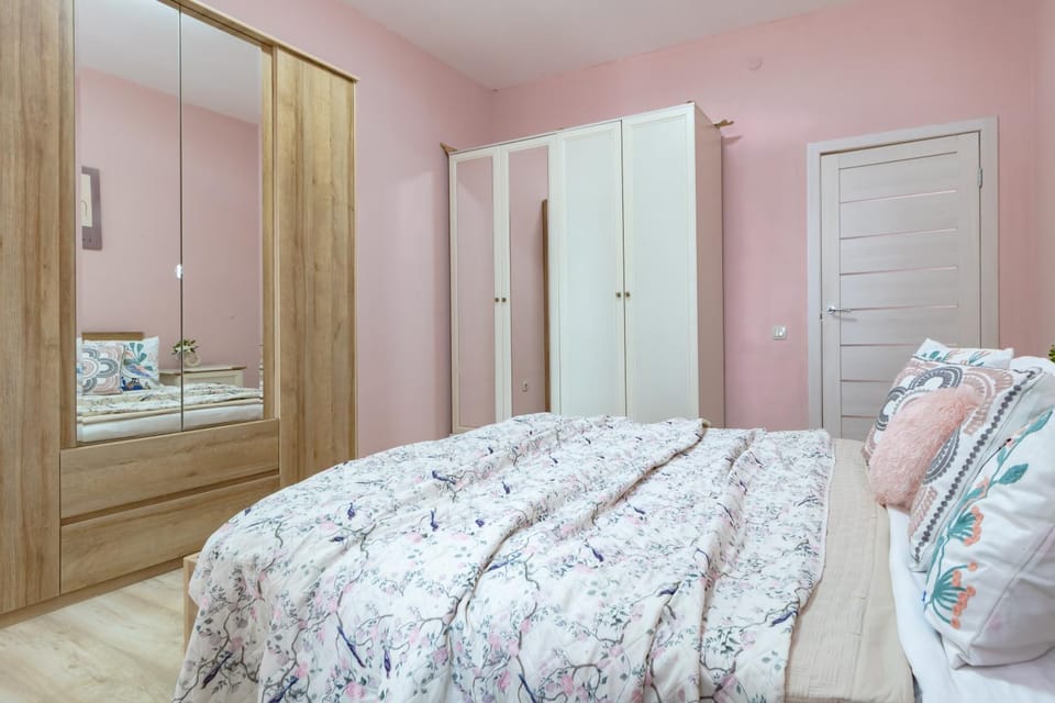 Bed, wardrobe