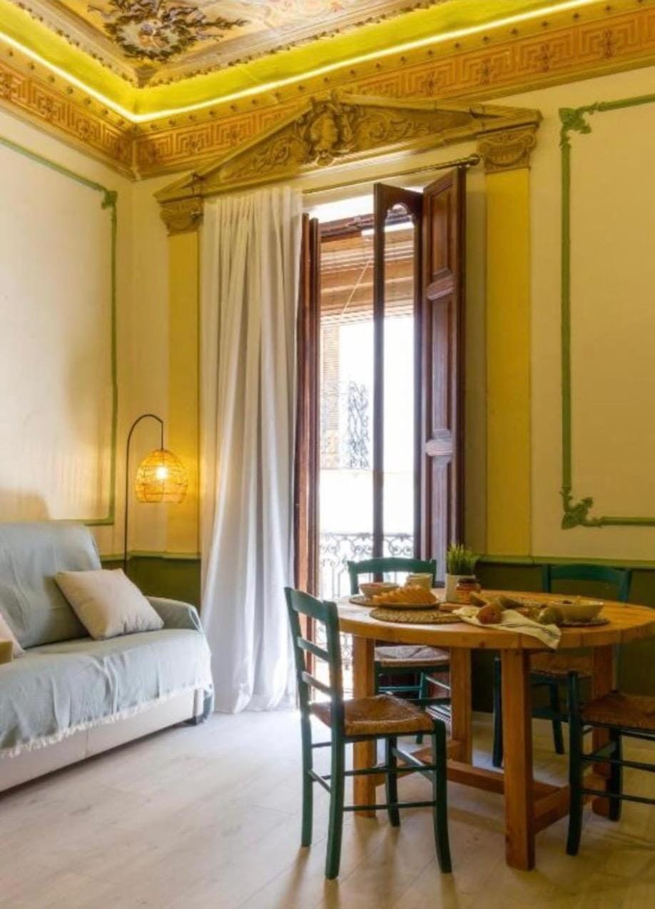 Bed, Living room, Dining area