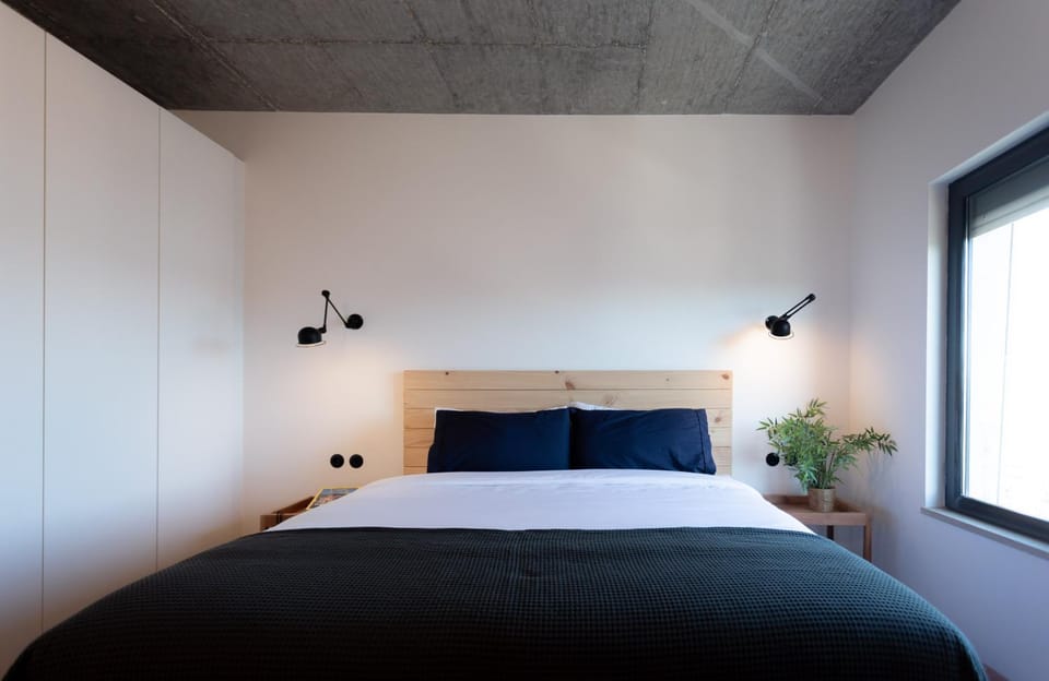 Bed, wardrobe