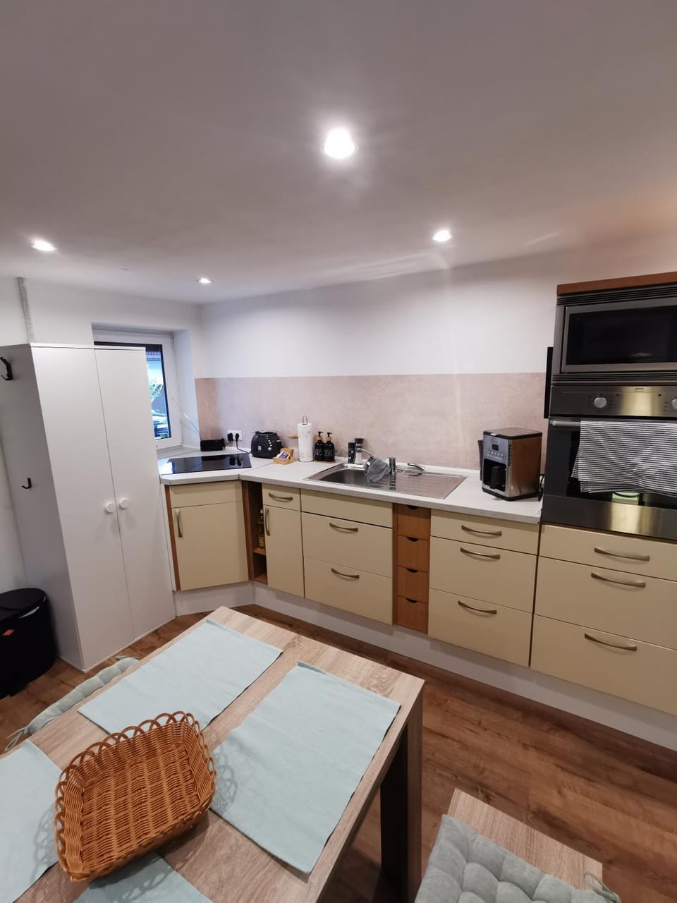 Kitchen or kitchenette, oven, stove, toaster