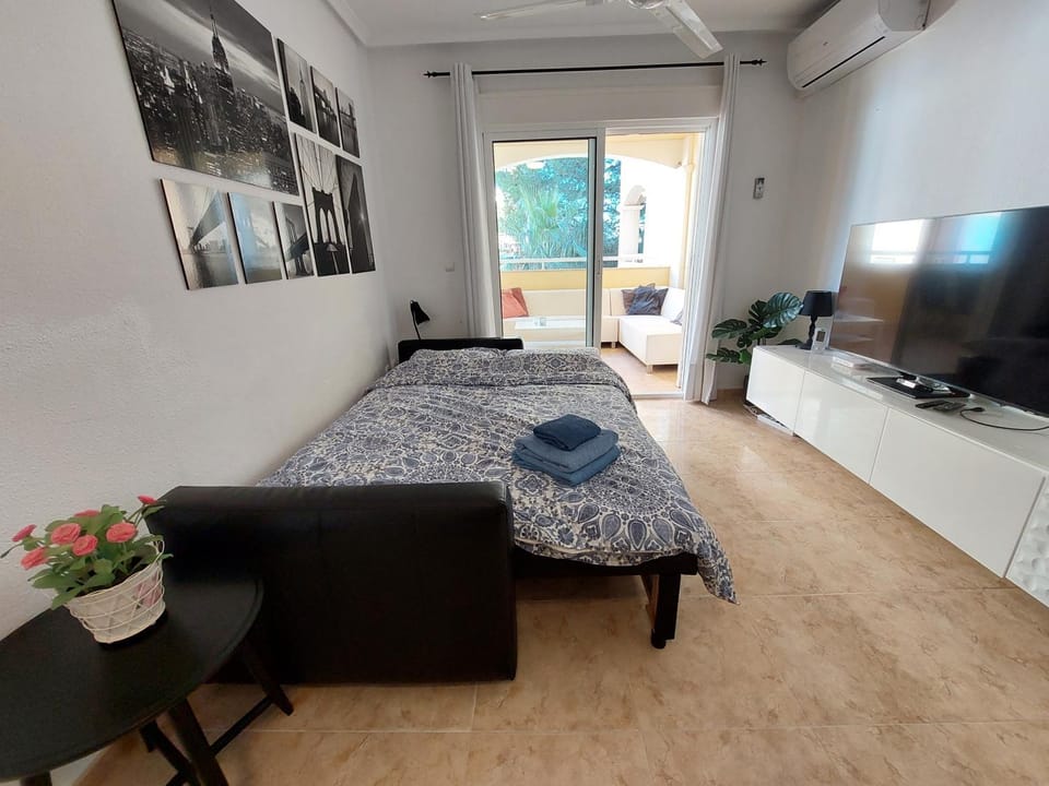 Bed, TV and multimedia, Living room, Photo of the whole room, Seating area, Bedroom, air conditioner