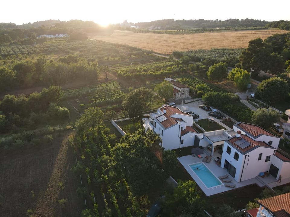 Property building, Bird's eye view, Sunset