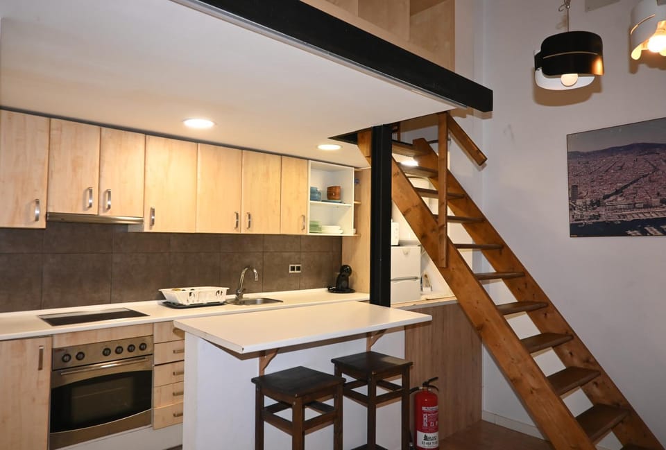 Kitchen or kitchenette, stove