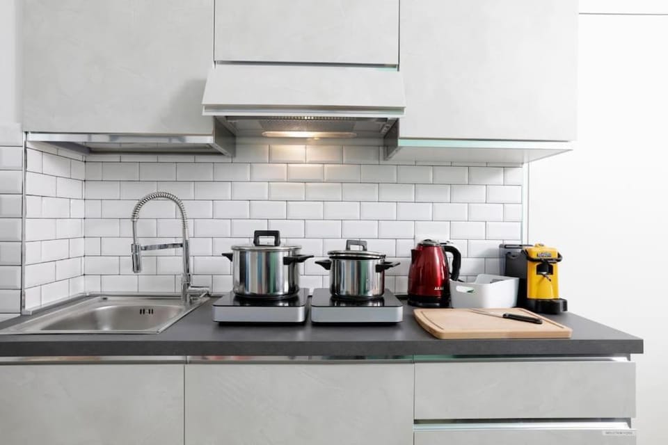 Kitchen or kitchenette, stove