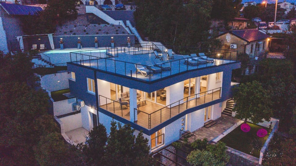 Property building, Night, Bird's eye view, Pool view, Swimming pool