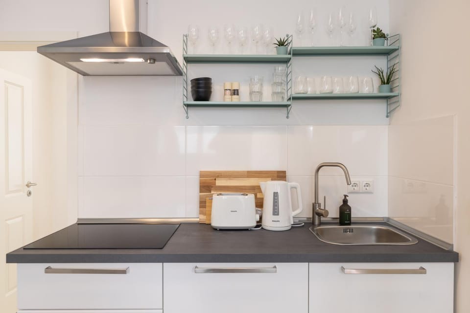 Kitchen or kitchenette, stove