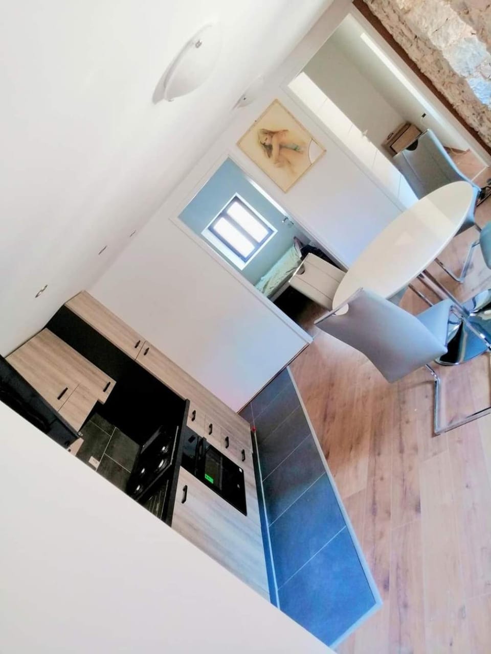 Kitchen or kitchenette, stove