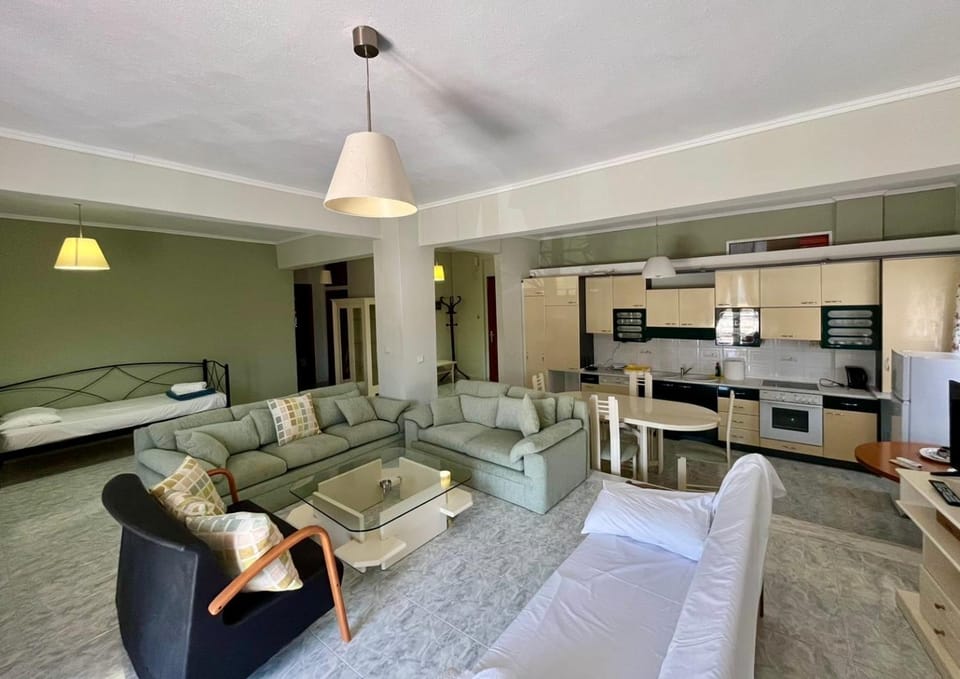 TV and multimedia, Kitchen or kitchenette, Living room, Photo of the whole room, Seating area, Dining area, stove