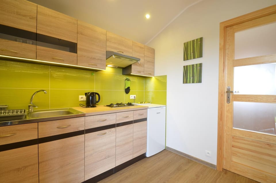 Kitchen or kitchenette, stove