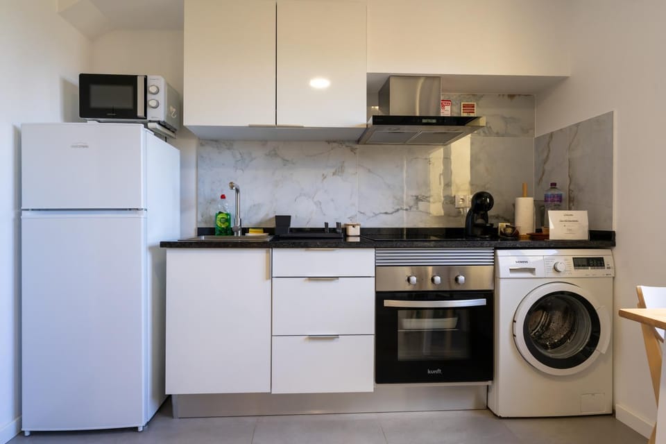 Kitchen or kitchenette, oven, stove, toaster, washing machine, kitchen