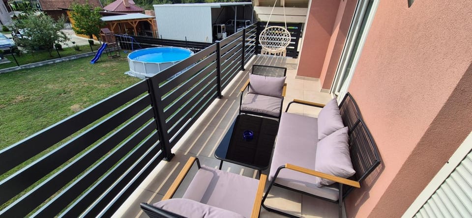 View (from property/room), Balcony/Terrace, Pool view, Swimming pool