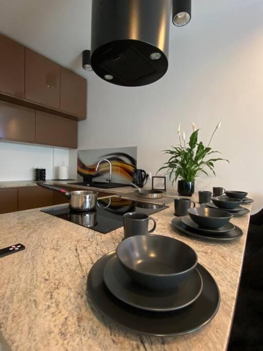 Kitchen or kitchenette, stove