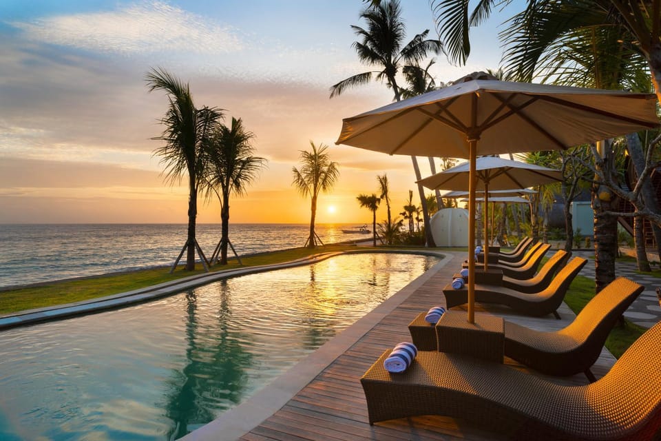 Beach, Pool view, Sea view, Swimming pool, Sunrise, sunbed