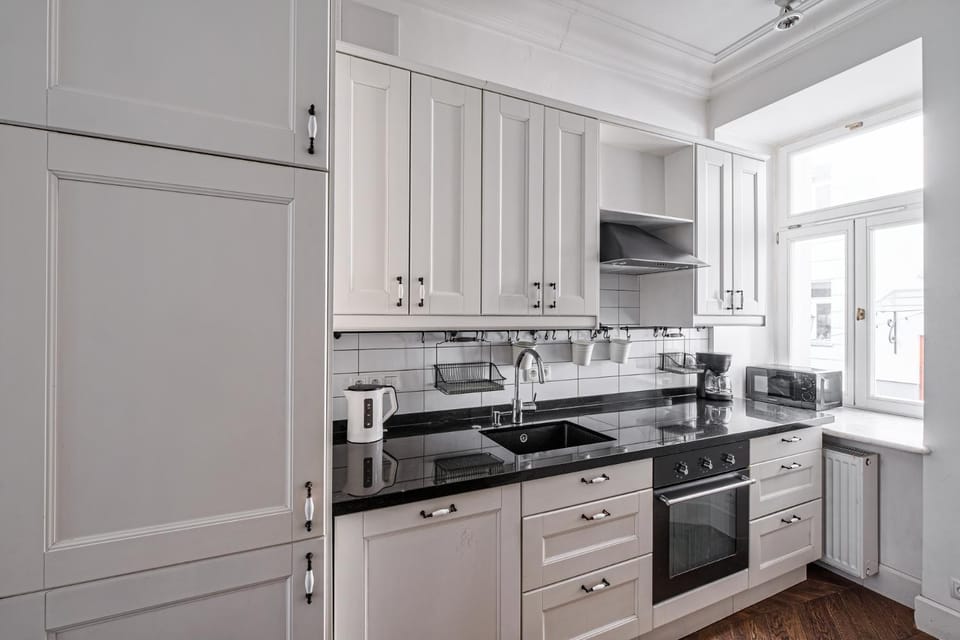 Kitchen or kitchenette, stove