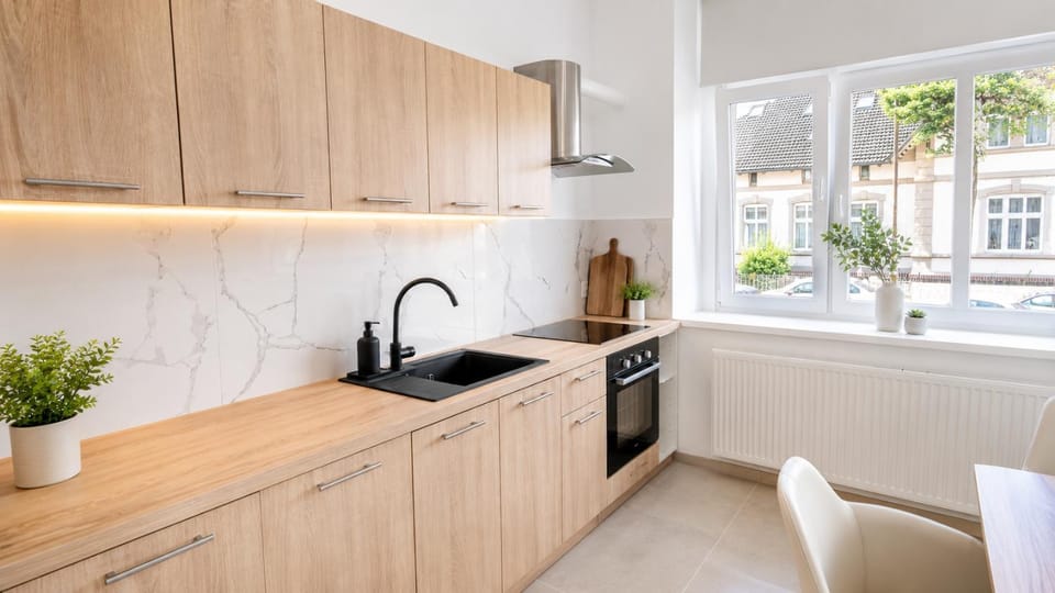 Kitchen or kitchenette, dishwasher, microwave, stove