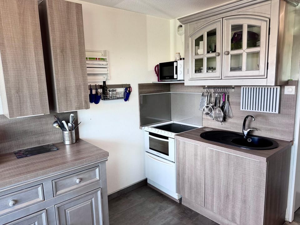 Kitchen or kitchenette, dishwasher, stove