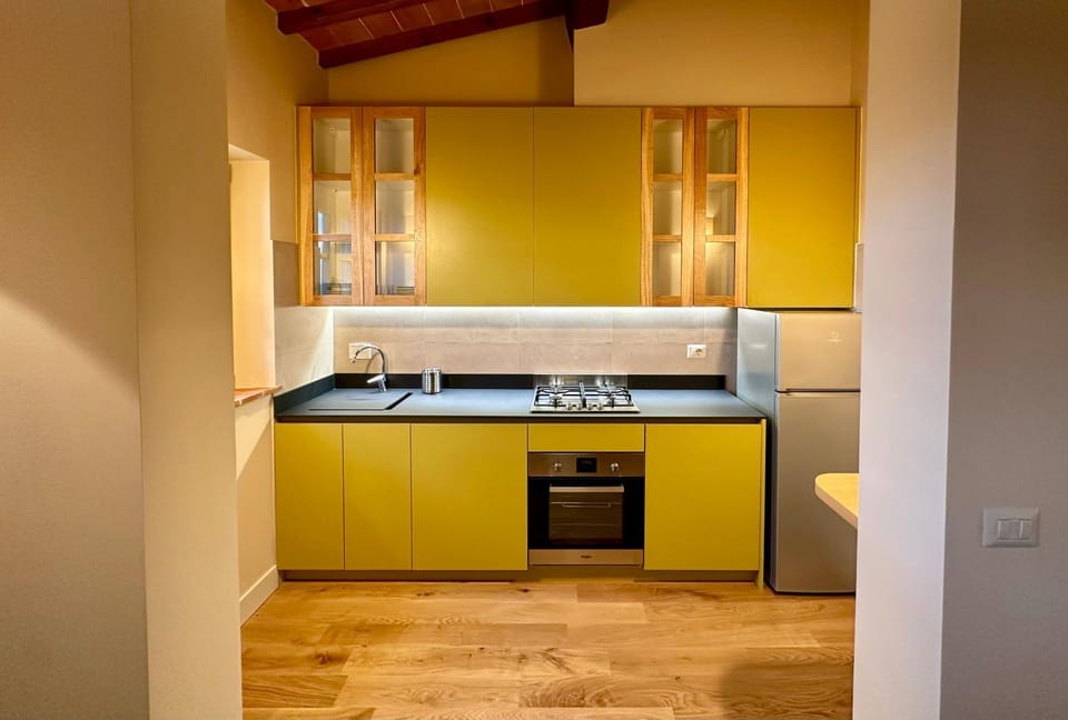 Kitchen or kitchenette, stove