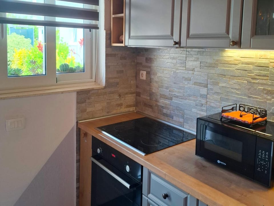 Kitchen or kitchenette, minibar, stove