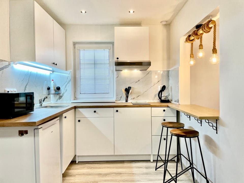 Kitchen or kitchenette, minibar, stove