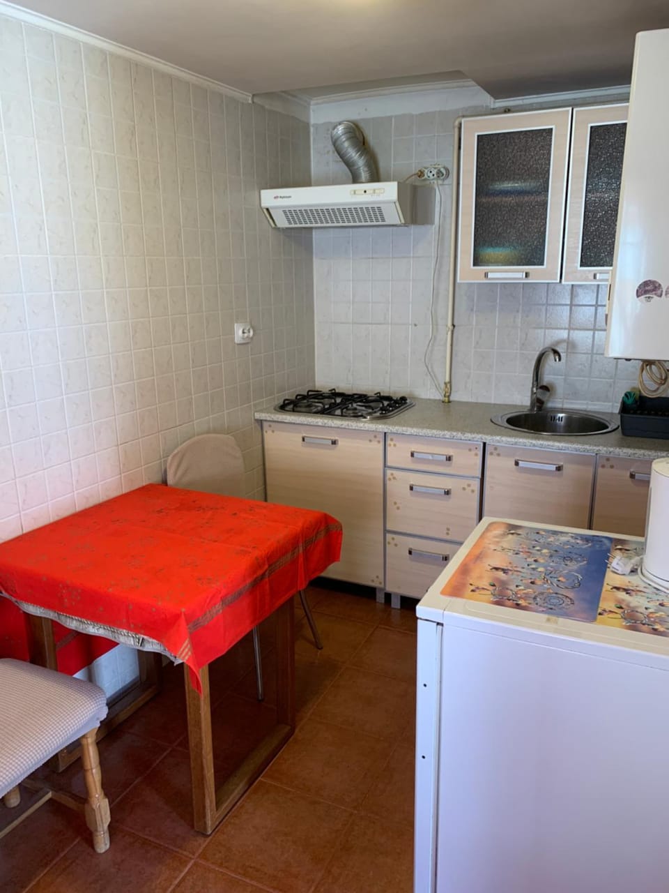 Kitchen or kitchenette, stove