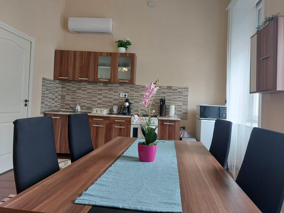 Kitchen or kitchenette, Dining area, stove, air conditioner
