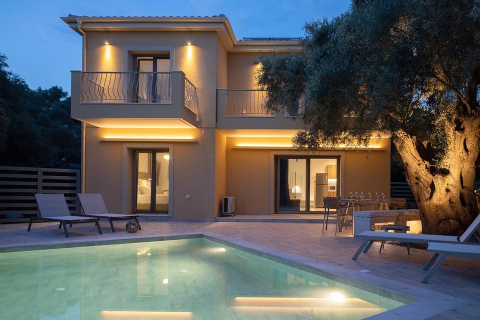 Property building, Night, Swimming pool