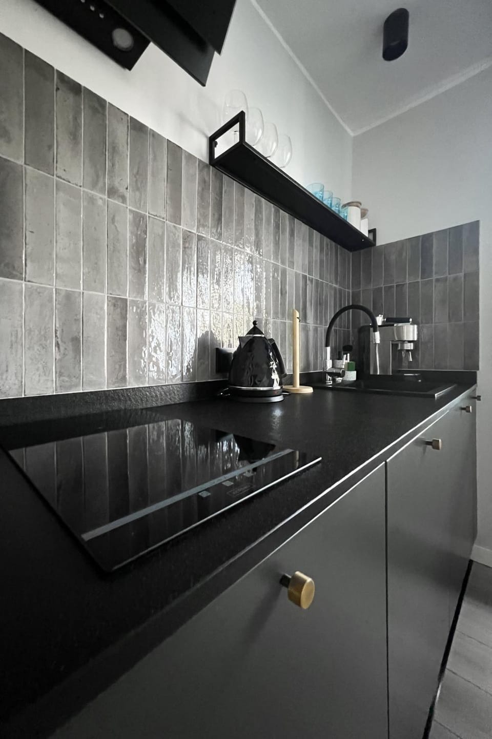 Kitchen or kitchenette, stove