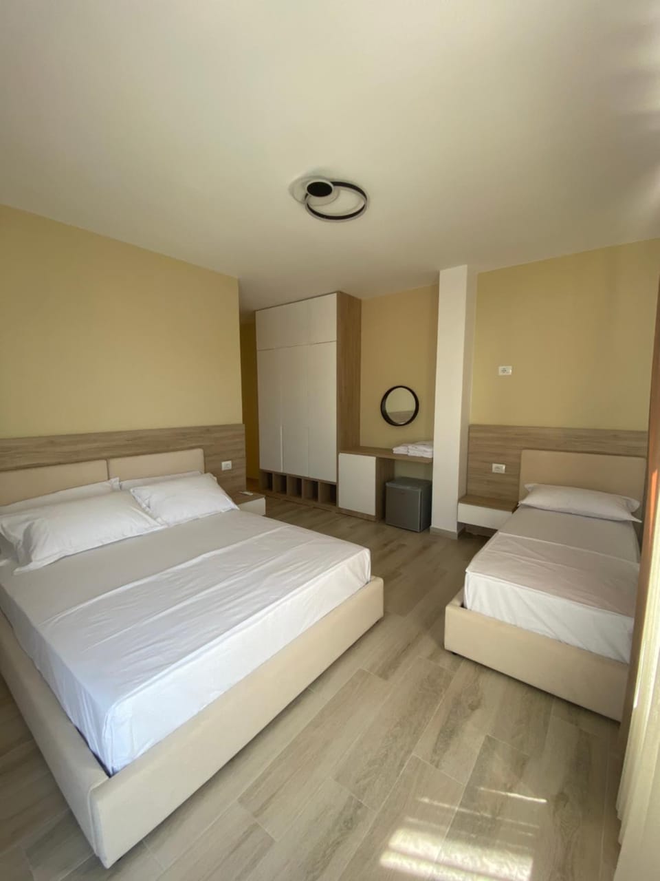 Bed, wardrobe, air conditioner