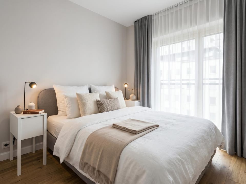 Bed, Photo of the whole room, Bedroom, towels