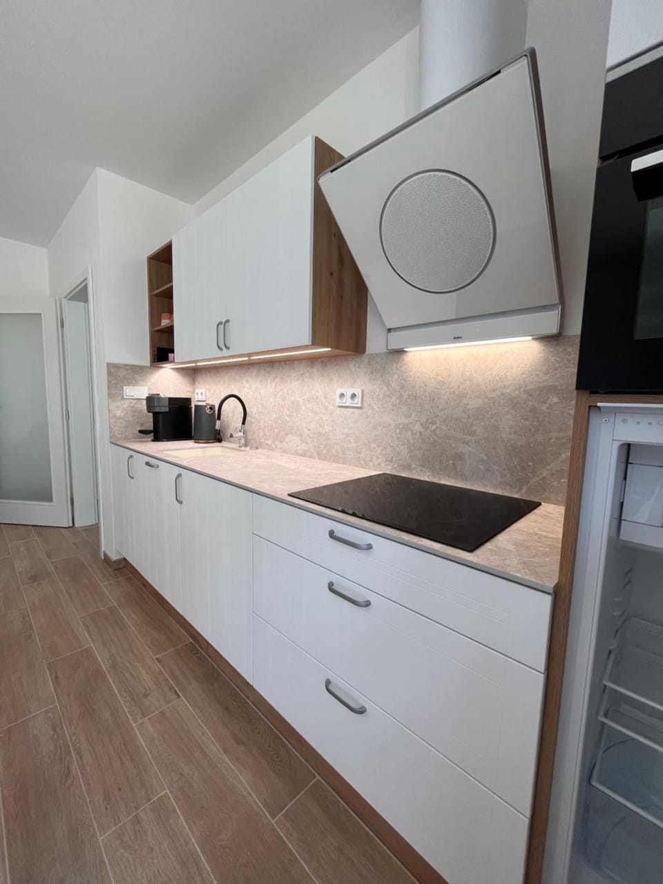 Kitchen or kitchenette, stove