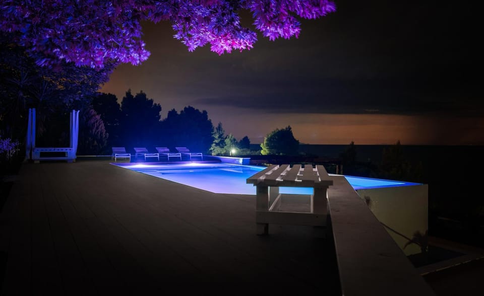 Night, Natural landscape, Pool view, Swimming pool, sunbed