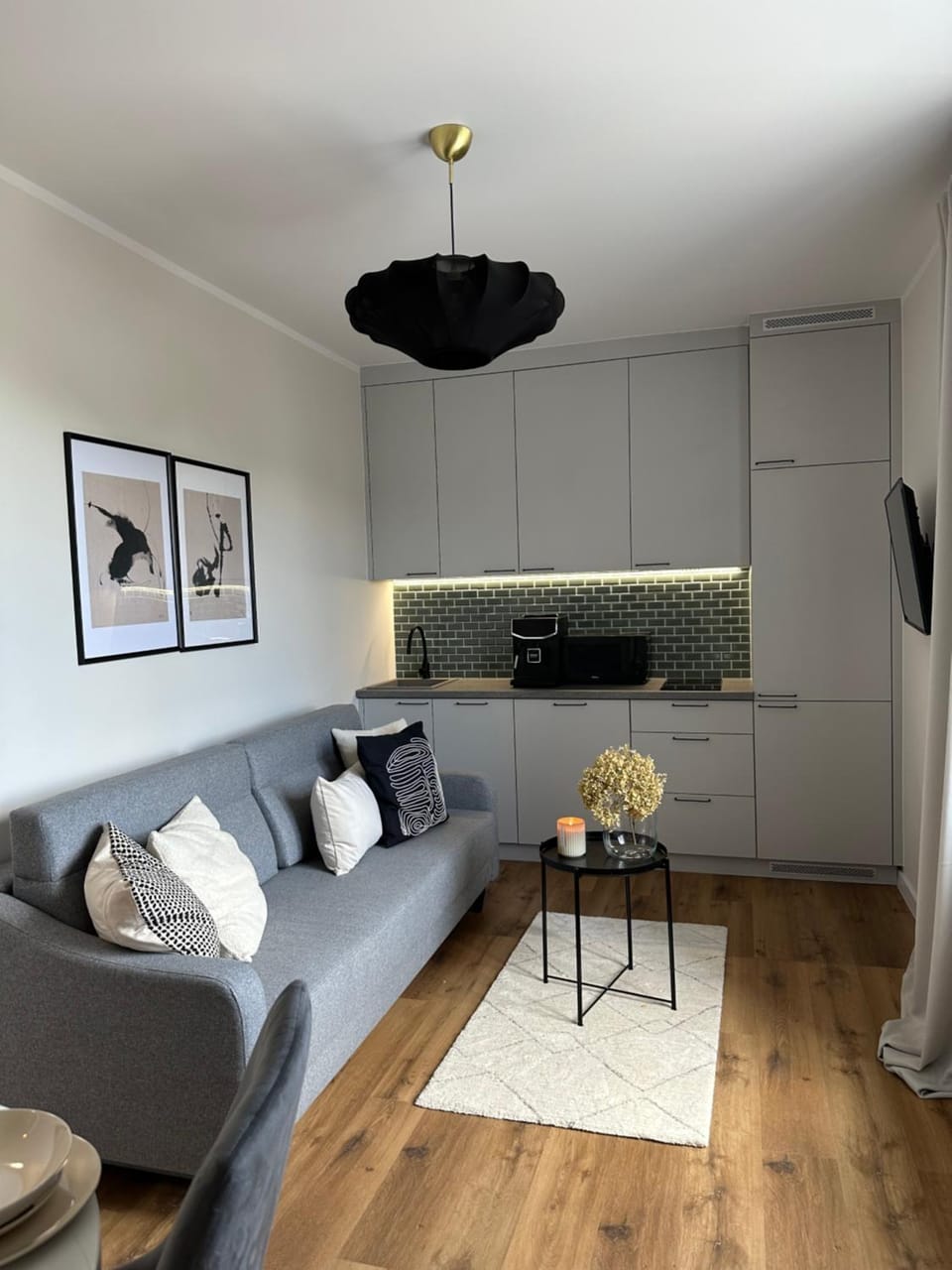 Kitchen or kitchenette, Living room, Seating area