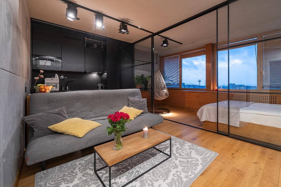 Kitchen or kitchenette, Living room, Seating area