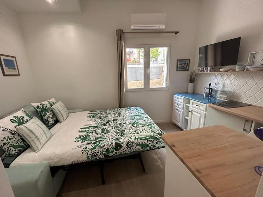 Bed, TV and multimedia, Kitchen or kitchenette, Living room, Photo of the whole room, air conditioner
