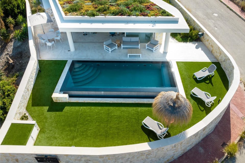 Property building, Living room, Swimming pool