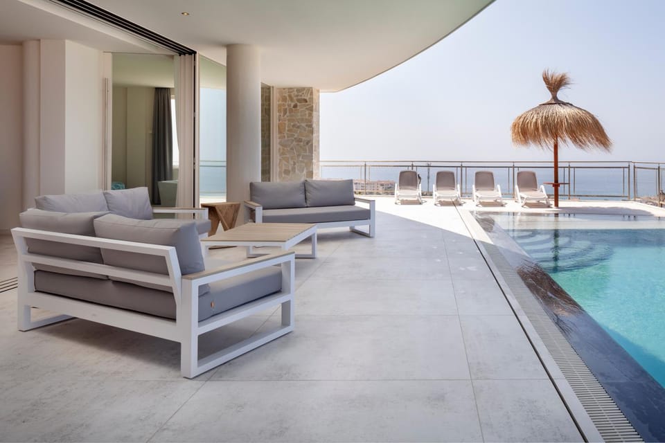 Property building, Living room, Swimming pool