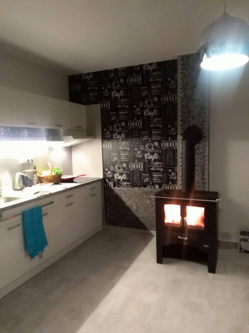Kitchen or kitchenette, stove