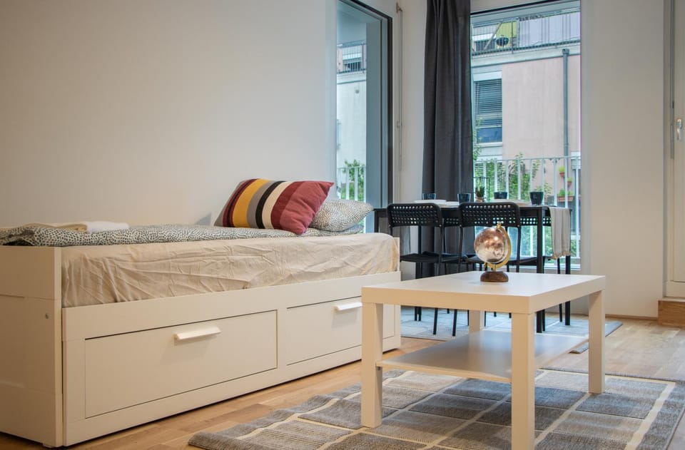 Bed, Living room, Dining area