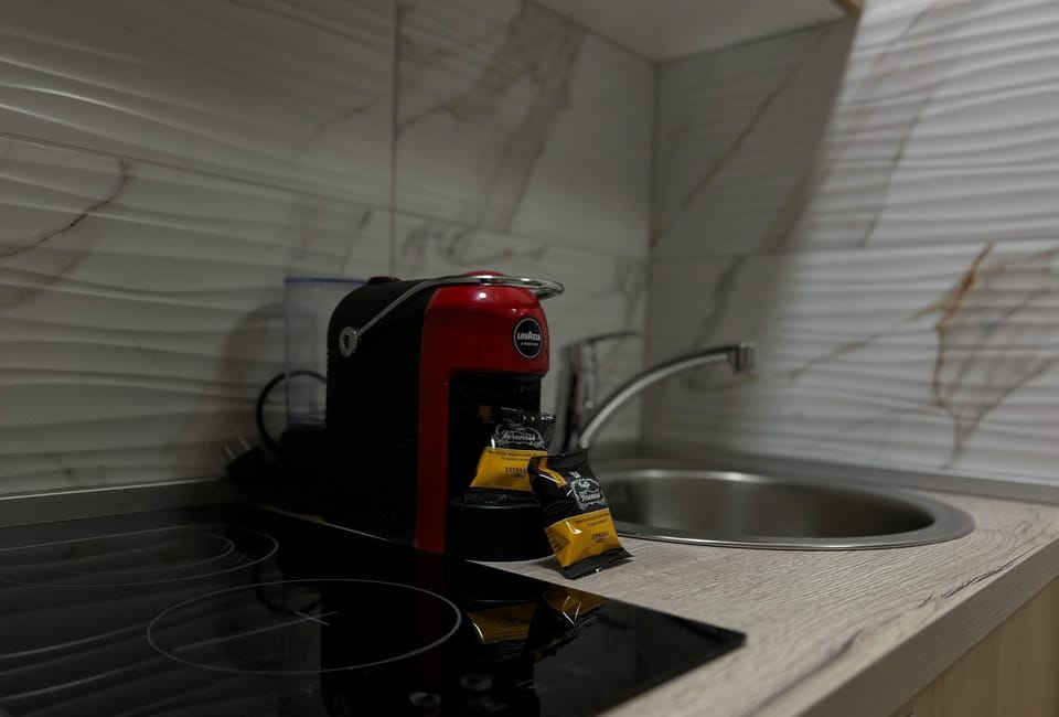 Kitchen or kitchenette, stove