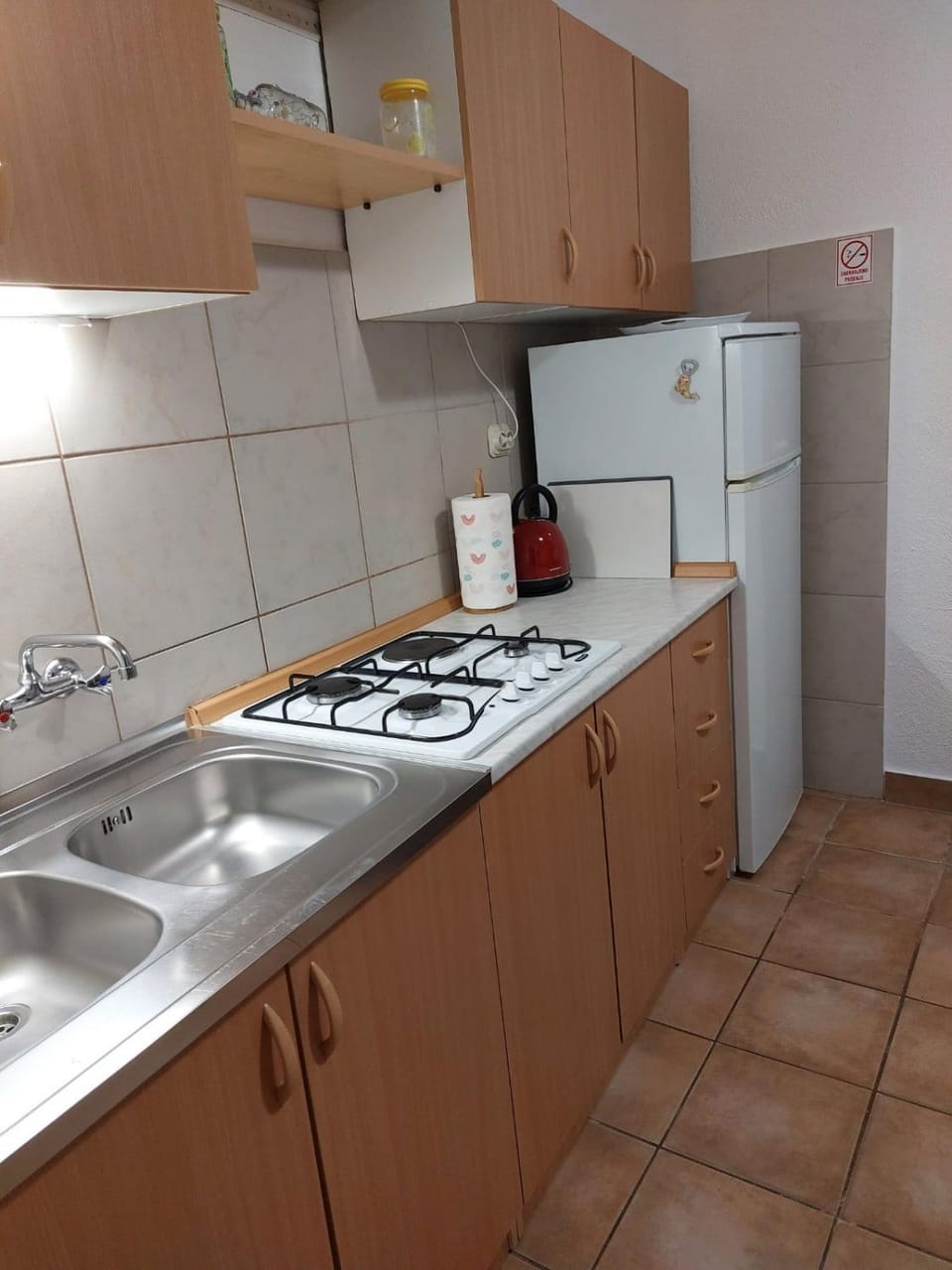 Kitchen or kitchenette, stove
