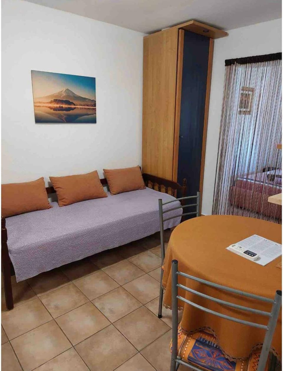 Bed, Living room, Seating area
