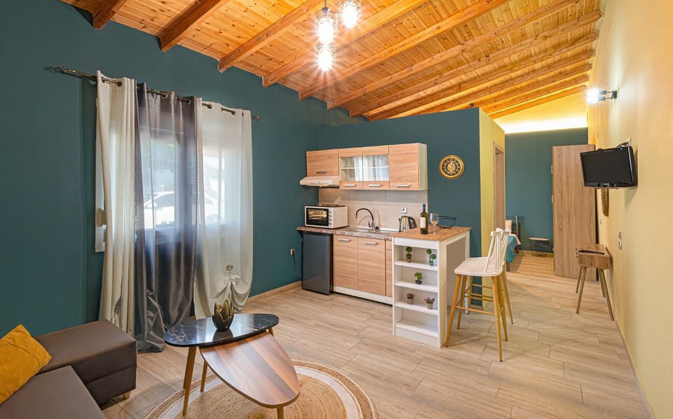 Kitchen or kitchenette, Living room, Seating area, Dining area, stove