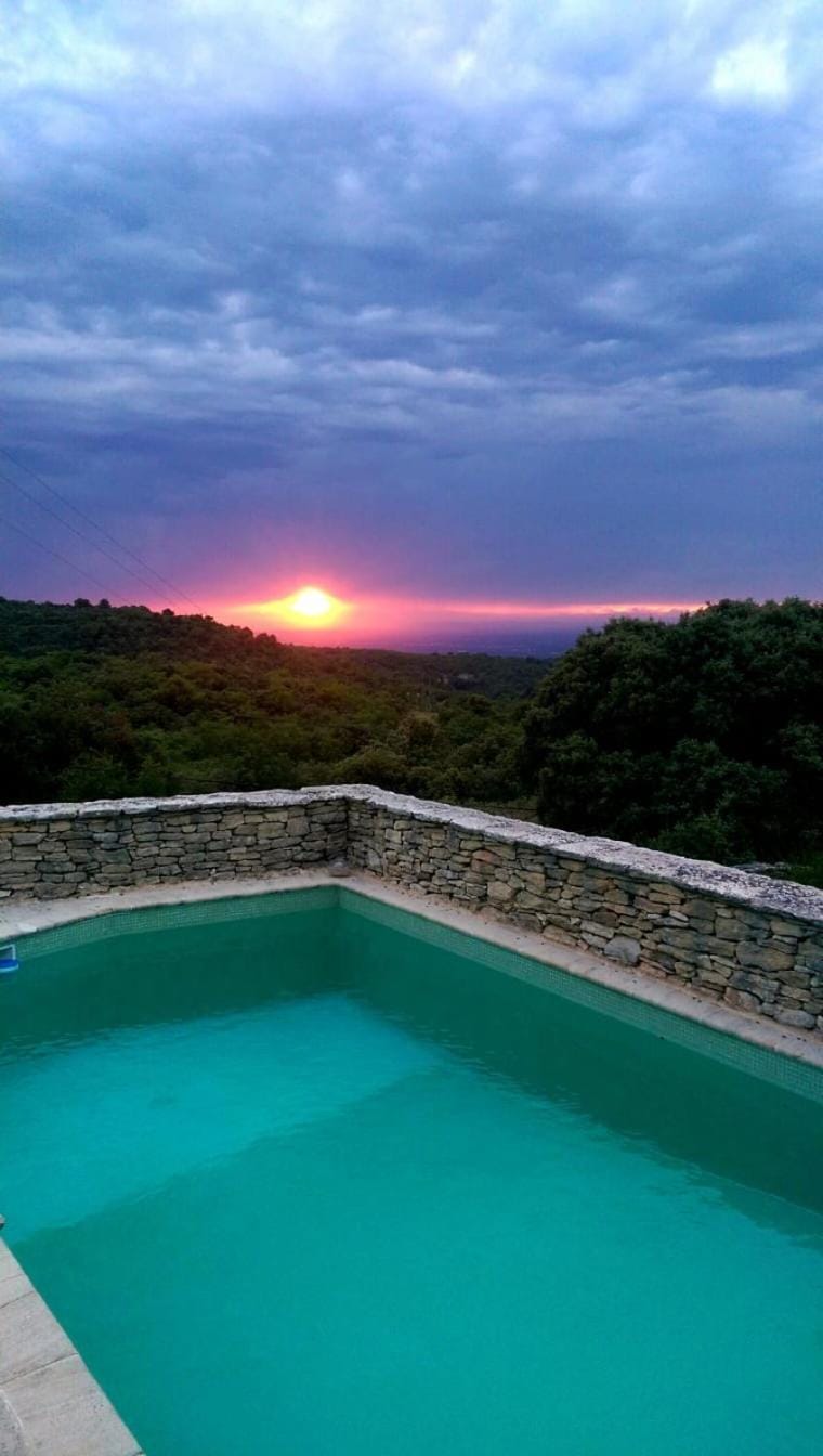 Natural landscape, View (from property/room), Pool view, Swimming pool, Sunset