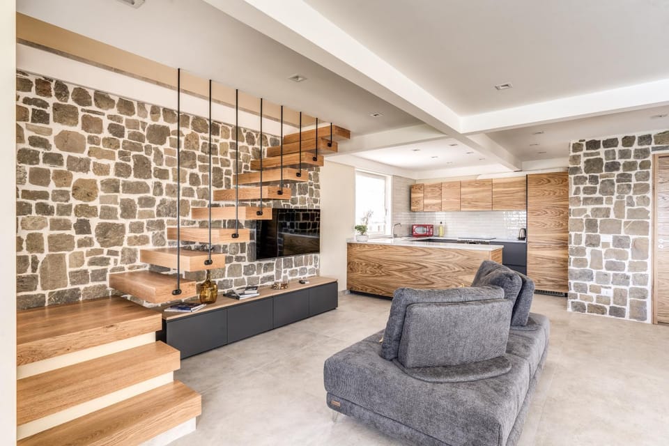Kitchen or kitchenette, Living room, Seating area