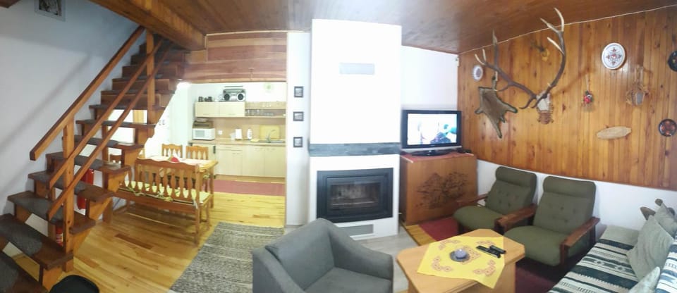 Kitchen or kitchenette, Living room, Seating area, Dining area