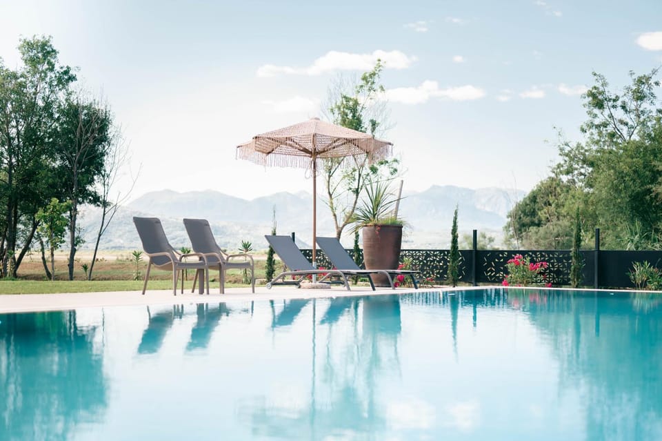 Spring, Day, Natural landscape, Garden, Garden view, Pool view, Swimming pool, sunbed