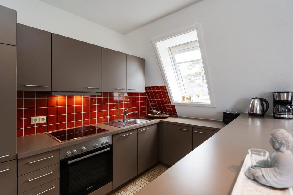 Kitchen or kitchenette, stove