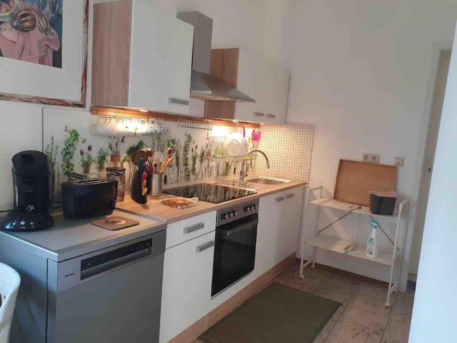 Kitchen or kitchenette, dishwasher, stove, toaster