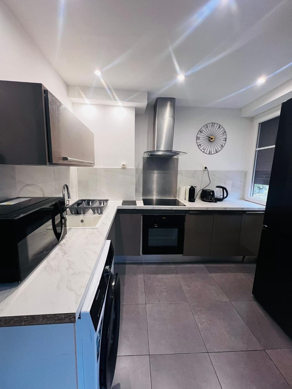 Kitchen or kitchenette, oven, stove, toaster