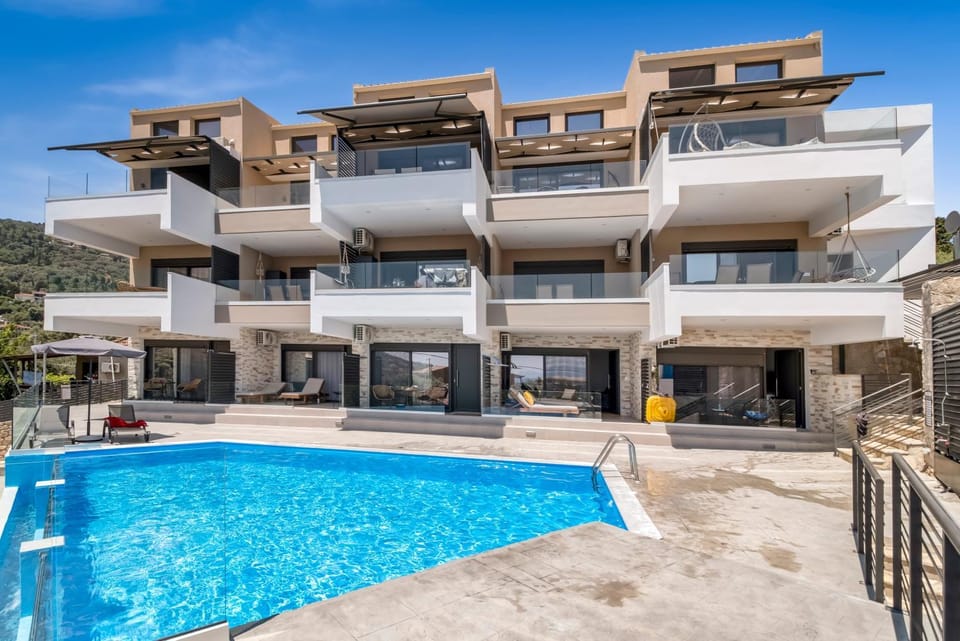 Property building, Living room, Swimming pool